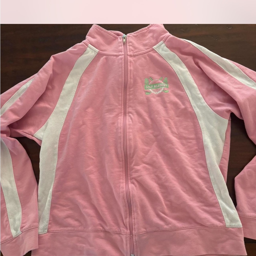 Pink Jacket with White Track Stripes